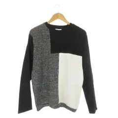 フォーワンセブンバイエディフィス 417byEDIFICE ニット切替Tシャツ L 黒 ブラック 白 ホワイト モノトーン 長袖 切り替えデザイン ラウンドネック /CK45 ■ECE005のサムネイル