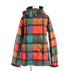 ロキシー ROXY スキーウェア スノボウェア ジャケット 上着 中綿 M オレンジ 青 ブルー マルチカラー チェック柄 長袖 フード付き /APのサムネイル