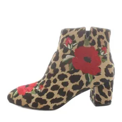 ケイトスペード KATE SPADE ショートブーツ チャンキーヒール 花柄 ヒョウ柄 レオパード ハラコ 7.5 ベージュ 赤 レッド /AN11のサムネイル