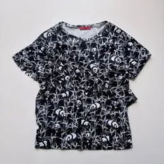 VIVIENNE TAM ヴィヴィアンタム パンダ柄 竹 総柄 フリル袖 半袖 カットソー Tシャツ トップス プルオーバー クルーネック パワーネット メッシュ 裏地付き ストレッチ モノトーン ブラック 黒 白 レディース 38 M 【D526】のサムネイル