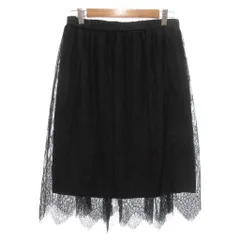 ランバン LANVIN 美品 レーススカート ひざ丈 黒 ブラック スカラップヘム /NL ■ECF004のサムネイル