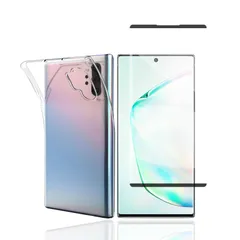 1枚ガラスフィルム+ 1枚ケース 対応 Galaxy Note 10 Plus ケース + SCV45 SC-01Mガラスフィルム日本製-硬度9H ギャラクシーNote 10 Plusフィルム 強化ガラス 液晶 保護フィルム 指紋認証 耐衝撃 指紋防止 自動吸