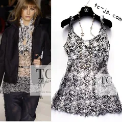 シャネル チュニック カットソー CHANEL アイボリー ブラック CC ロゴ カメリア 装飾 シルク トップス カール・ラガーフェルド 36 38のサムネイル