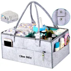 Ciilee Baby おむつストッカー オムツバッグ 大容量 取り外せハンドル オムツケース 折りたたみ ベビー 収納ボックス カゴ 車載旅行用バック 収納カコ 小物入れ 軽便 ベビー用品 育児用品入れ (仕切り3つ(灰)) 0のサムネイル
