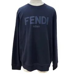 極美品▼FENDI フェンディ 2024年製 FY0178 ロゴプリント クルーネック プルオーバー スウェット ネイビー XL イタリア製 正規品 メンズのサムネイル