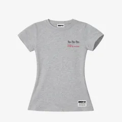 쏘비 OST セミクロップド 半袖Tシャツ グレー メランジのサムネイル