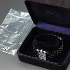 【稼働品】 TIFFANY&Co. Classic Square 525.1033 ホワイト シルバー 純正ブレス 元箱 コマ×1 クオーツ レディース 腕時計 #17735のサムネイル