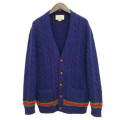 グッチ GUCCI カシミヤ ウール ケーブル ニット カーディガン シェリーライン くるみボタン XS ネイビーのサムネイル