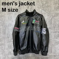 【k-826】ノーブランド M フェイクレザージャケット ブラック 黒 ワッペン 刺繍 ジップアップ ブルゾン バイカー Y2K ストリート メンズのサムネイル