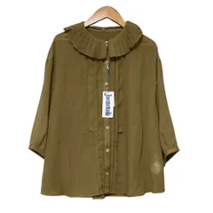 未使用 Jocomomola ホコモモラ Pleats スパンローンフリルブラウス 付け襟付き GJBJA-34180 サイズ40 カーキ  レディース 古着 中古 USEDのサムネイル