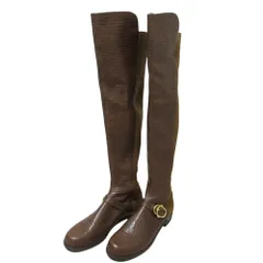 未使用 STUART WEITZMAN スチュアートワイツマン siella 異素材切替 ニーハイ ストレッチ ロングブーツ 約27cm サイズ10 ブラウン レディース 古着 中古 USEDのサムネイル