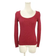 ハナエモリ HANAE MORI Knit ニット セーター リブ ラウンドネック 長袖 シアー ラメ 7 チェリー ピンク /AH21 ■ECC005のサムネイル
