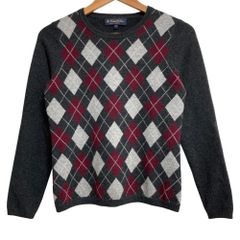 良品 Brooks Brothers ブルックスブラザーズ アーガイルチェック カシミヤニット セーター サイズXS グレー レディース 古着 中古 USED