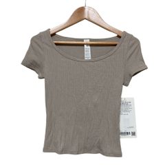 Unused lululemon Hold Tight Micro Rib Cross Back T-Shirt Short Sleeve Cut and Sewn Size 0 Greige Women's Used Clothing