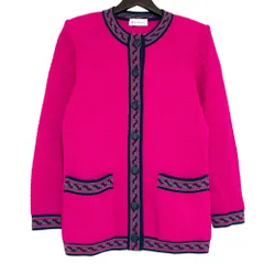 YVES SAINT LAURENT イヴサンローラン ヴィンテージ ノーカラーニットジャケット カーディガン Mサイズ ピンク レディース 古着 中古 USEDのサムネイル