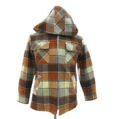 ジョンブル JOHNBULL シャツジャケット ミドル丈 M 茶 チェック柄 フード付き /SY43 ■GY61のサムネイル