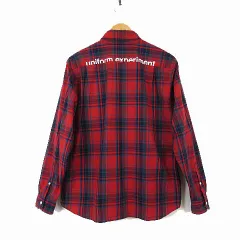 ユニフォームエクスペリメント uniform experiment 23SS チェック ビッグ シャツ CHECK BIG SHIRT コットン 長袖 ロゴ バックプリント S 1 赤 レッド ネイビー グリーン UE-230019のサムネイル