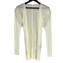 良品 PLEATS PLEASE ISSEY MIYAKE プリーツプリーズ イッセイミヤケ フロントオープン カーディガン サイズ3 クリーム レディース 古着 中古 USEDのサムネイル