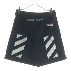 OFF-WHITE (オフホワイト) Diagonal Brushed Mesh Shorts ダイアゴナルブラッシュドメッシュショーツ ロゴプリントドローストリングハーフパンツ OMCB006F17017017 ブラックのサムネイル