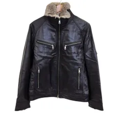 BURBERRY BLACK LABEL バーバリーブラックレーベル ラビットファー付き ラムレザー ライダースジャケット L ブラック メンズ 古着 中古 USEDのサムネイル