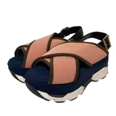 良品 MARNI マルニ ZEPPA プラットフォーム 厚底 クロスベルトストラップ スポーツサンダル 36 23cm相当 ネイビー ピンク レディース 古着 中古 USEDのサムネイル