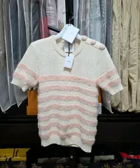 試着新品 34 BALMAIN バルマン あんさんぶる ニットトップス ピンク BALMAIN バルマン アンゴラ ニット半袖 BALMAIN バルマンニットのサムネイル