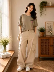 カーキ色 グラフィック Tシャツのサムネイル