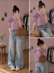 ボーダー柄 フリル Tシャツ PURPLE パープルのサムネイル