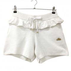 【美品】MUスポーツ ニットショートパンツ 白 フリル ウエストゴム 調節紐 吸汗速乾 抗菌　 レディース 42 ゴルフウェア M・U SPORTS