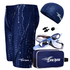 [Le Mode des Toi] Men's Swimsuit Fitness Competitive Swimsuit Men's Swimwear Gym Men's Swimming Pants Swimming Supplies 6-Piece Set Swimming Goggles Swim Cap Nose Clip Earplugs Set D0 (JP, Alphabet, 0)