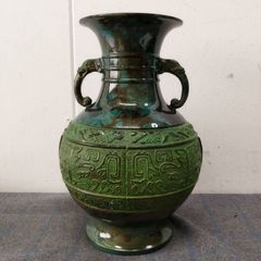 高岡銅器 青銅製花瓶 饕餮紋 とうてつもん 花瓶 壺 晴山作 L2583