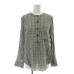ベイジ BEIGE シャツ ブラウス 絹 シルク 2 黒 ブラック 白 ホワイト チェック柄 ノーカラー 長袖 /APのサムネイル