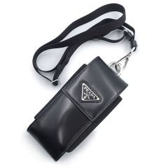 Prada 2ZT036 Triangle Logo Plate Brushed Leather Nero Black Mobile Phone/Smartphone Case Multi-Case with Neck Strap Silver Hardware Comes with Box PRADA (Unused, Display Item)