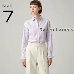 【美品/稀少】Ralph Laurenラルフローレン 日本製 高級ライン ストライプシャツ 7(S) 白ホワイト×紫 【古着】【中古】【送料無料】のサムネイル
