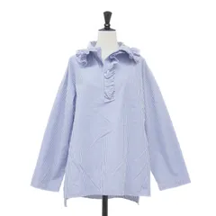 MACPHEE マカフィー シャツ ブルー サイズ:36(9号) | 25春夏 コットン タイプライター プルオーバー シャツ / ブラウス | 長袖 フリルカラー ストライプ柄 | トップス カットトップス | 日本製【レディース】【中古】のサムネイル