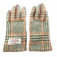 ハリスツイード Harris Tweed 手袋 グローブ レザー ウール ツイード チェック柄 ブラウン /MGのサムネイル