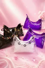 クリアショルダーバッグ兼ビーチバッグ (ブラック/パープル/クリアホワイト) 新品のサムネイル