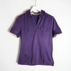 正規 BURBERRY LONDON バーバリー ロンドン スキッパー 半袖 ポロ サファリ シャツ 刺しゅうロゴ fa076-622-36 紫 サイズ 2 本物 1107Q★2のサムネイル
