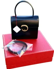 保管品◆CartierカルティエVintageヴィンテージパウサーパンテールケリー型KellyゴードルG金具2wayハンドバッグ黒金ボックスカーフのサムネイル