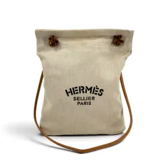 HERMES アリーヌ キャンバス レザー ショルダーバッグ ベージュ タン セリエ ヴィンテージのサムネイル