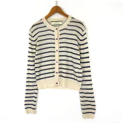 バイ マレーネ ビルガー BY MALENE BIRGER シアー カーディガン サマーニット ボーダー 異素材 切替 リネン シルク 長袖 S ベージュ 紺 ネイビーのサムネイル