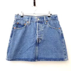 古着　LEVI‘S 　リーバイス　レディースデニムスカート　ミニスカート　25インチ　ブルーデニムスカート　両サイドポケット　後ろポケットのサムネイル