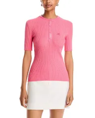 クレージュ レディース トップス シャツ リブニット コントラスト ニット Courreges Contrasted Vinyl Rib Knit Short Sleeve Top Fever Pinのサムネイル