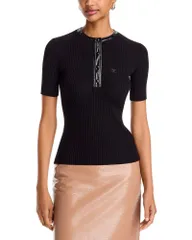 クレージュ レディース トップス シャツ リブニット コントラスト ニット Courreges Contrasted Vinyl Rib Knit Short Sleeve Top Black ブラッのサムネイル