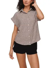 ベラダール レディース トップス シャツ Bella Dahl Short Roll Sleeve Shirt Brown Micro Gingham ブラウンのサムネイル