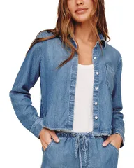 ベラダール レディース トップス シャツ ボタンダウン クロップド Bella Dahl Fray Hem Cropped Button Down Shirt Indigo Mist Wash インデのサムネイル