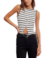 フリーピープル レディース トップス タンクトップ Free People Tilly Striped Tank Top BlackWhite ホワイトのサムネイル