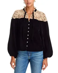 シー レディース トップス シャツ ベルベット ブラウス レース Sea Shiloh Lace Yoke Velvet Blouse Black ブラックのサムネイル