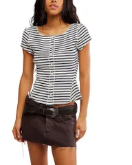 フリーピープル レディース アウター カーディガン Free People Most Wanted Striped Cardigan Black White ホワイトのサムネイル