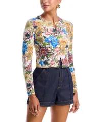 アリスアンドオリビア レディース アウター カーディガン プリント セーター Alice and Olivia Carson Printed Cardigan Sweater Fallen Petalのサムネイル
